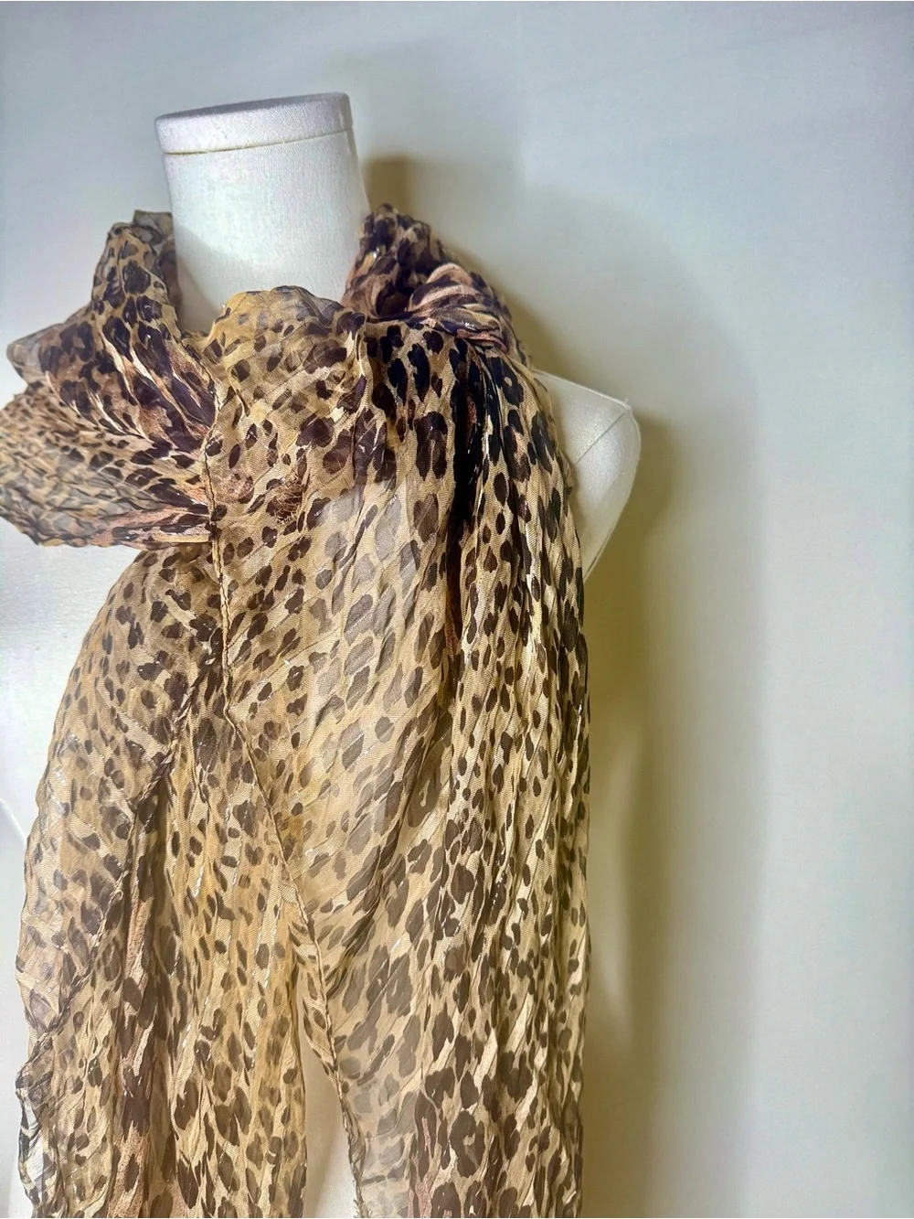 Leopard Print Sheer Scarf Wrap in Brown and Black
